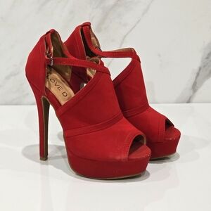 LOVED | Xenia Red Anklestrap Platfoem High Heel Peep Toe Shoes